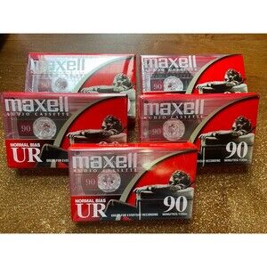 5 Maxell UR 90 Minute Normal Bias Blank Audio Cassette Tapes Lot New Sealed